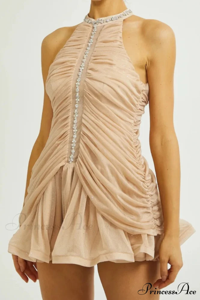 Draped Crystal Stone Charming Detail Design Dress