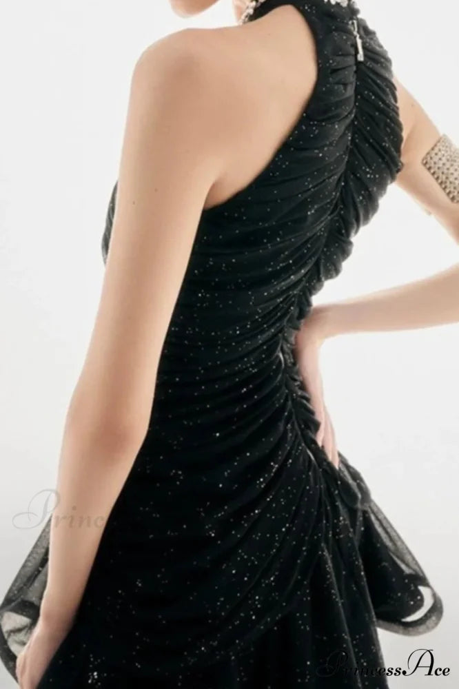 Draped Crystal Stone Charming Detail Design Dress