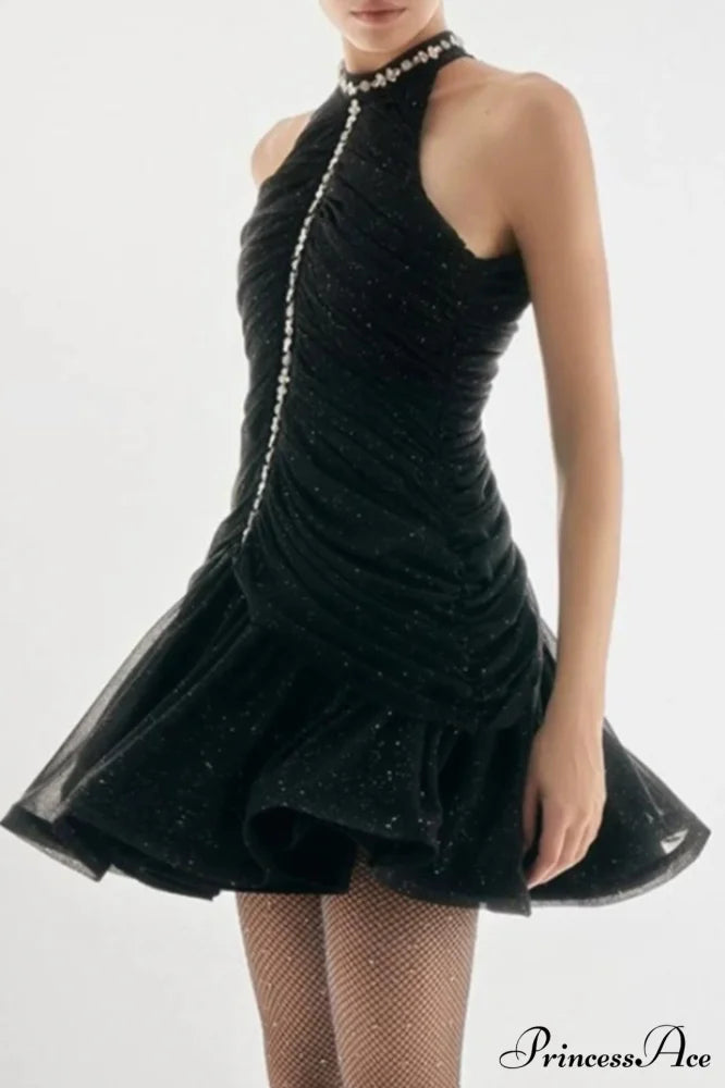 Draped Crystal Stone Charming Detail Design Dress