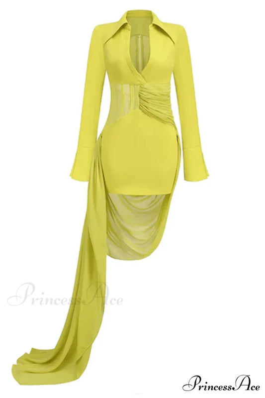 Draped Mesh Stylish Corset Mini Dress S / Neon Yellow
