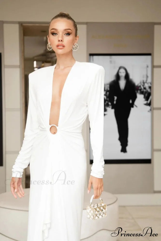 Draped Ring Detailed Charming Deep V Neck Dress