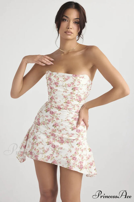 Draped Strapless Stylish Corset Dress XS / Rose Print
