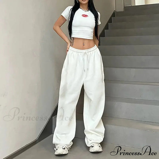 Drawn Drawcord Sporty Informal Trousers White 1 / S (38-45KG) pants-241228