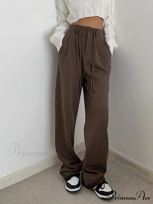 Drawstring Charming Pocket Sweatpants Brown / XS
