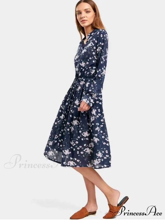 Drawstring Waist Floral Dress