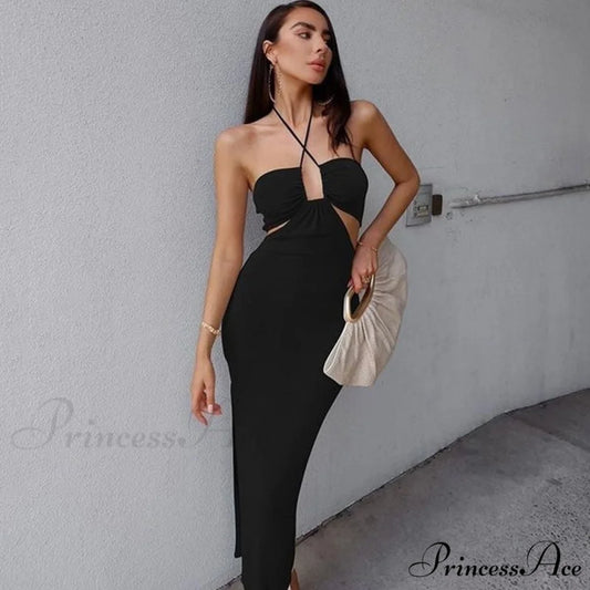 Dresses Women Backless Out Cut Full-Length Hollow Split Warm-Season Long Clubwear Out Midi Corset Wrap Halter Gown Robe