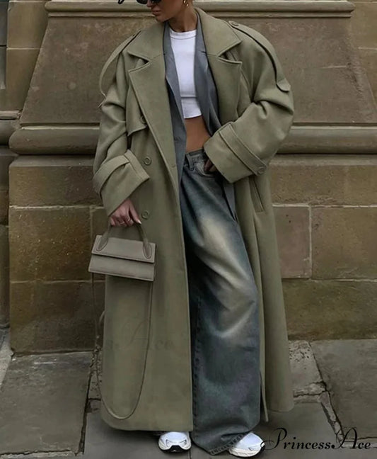 Dual-Breasted Wool Cinched Overcoat light green / S overcoats-241228