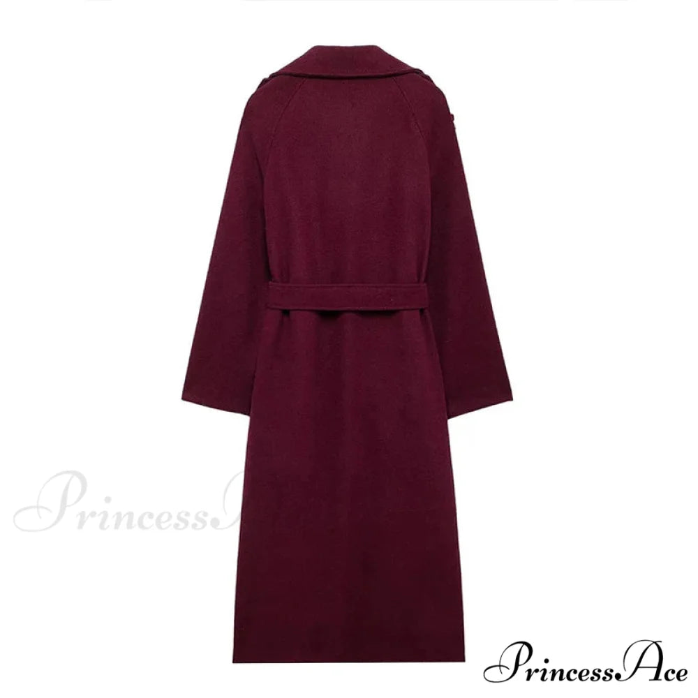 Dual-Breasted Wool Cinched Overcoat Red / S overcoats-241228