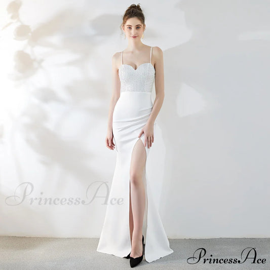 Dulce Hot Stone Charming Sling Long Dress WHITE / XS