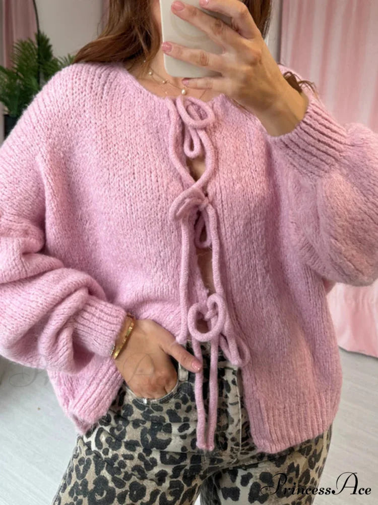 Durable Bind Front Circular Neck Baggy Cardigan cardigans-241228