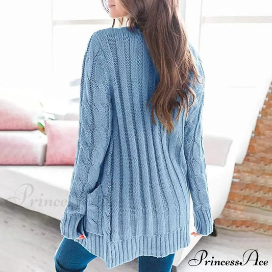 Durable Cable Knit Baggy Button Up Cardigan cardiagn-250126