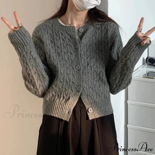 Durable Circular Neck Unfastened 2000s Fashion Knitted Cardigan gray / One Size cardiagn-250126