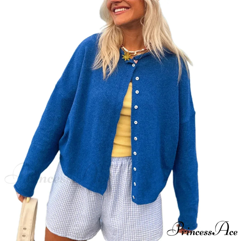 Durable Comfortable Button-front Knit Cardigan Blue / S cardigans-241228
