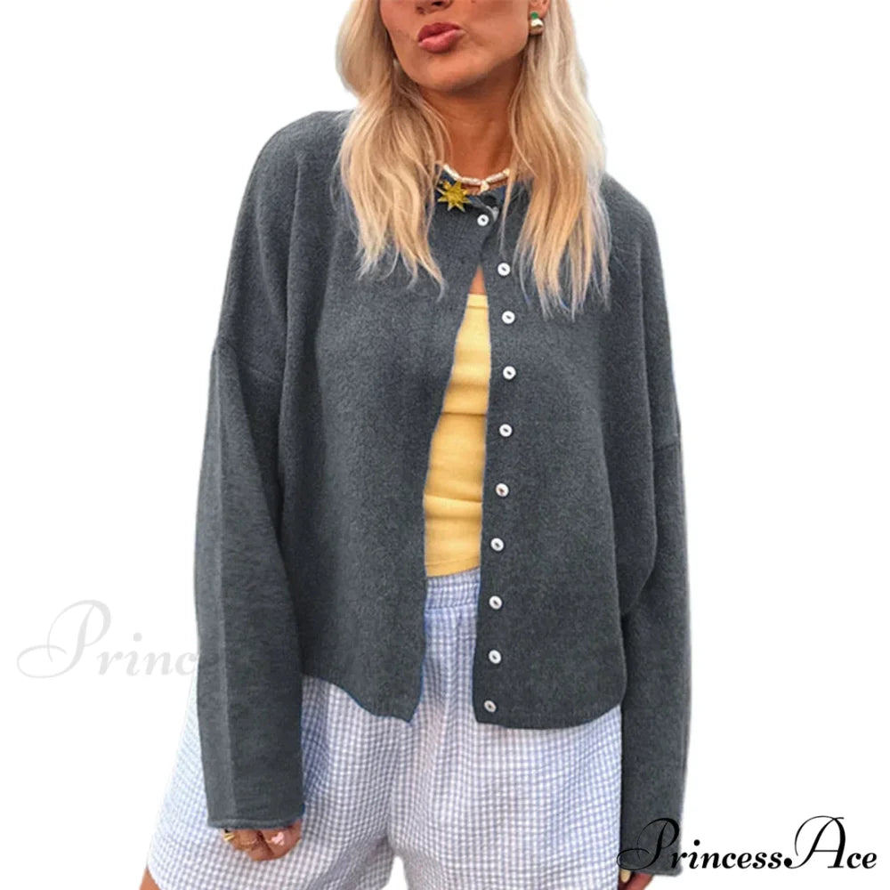 Durable Comfortable Button-front Knit Cardigan GRAY / S cardigans-241228
