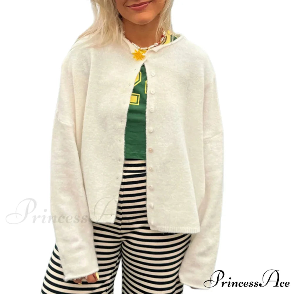 Durable Comfortable Button-front Knit Cardigan WHITE / S cardigans-241228