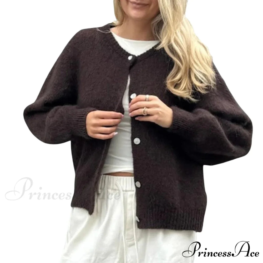 Durable Fluffy Button Up Knit Cardigan Dark Brown / S cardigans-241228