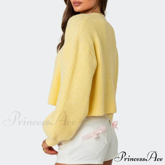 Durable Lantern Sleeve Button Down Knit Cardigan cardiagn-250126