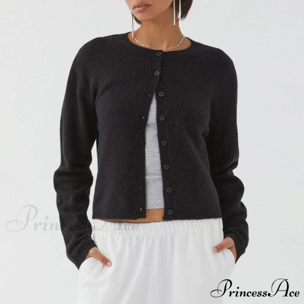 Durable Retro Circular Neck Button Cardigan Black / S cardigans-241228