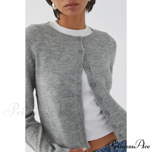 Durable Retro Circular Neck Button Cardigan Light Grey / S cardigans-241228