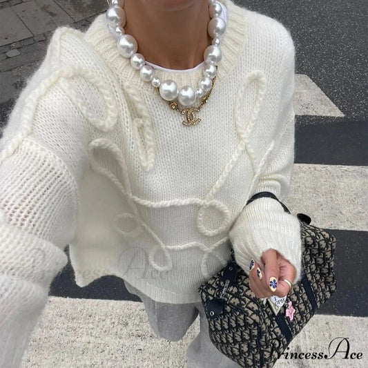 Durable round-neck Extended Sleeve Informal Sweater White / S swraters-241228