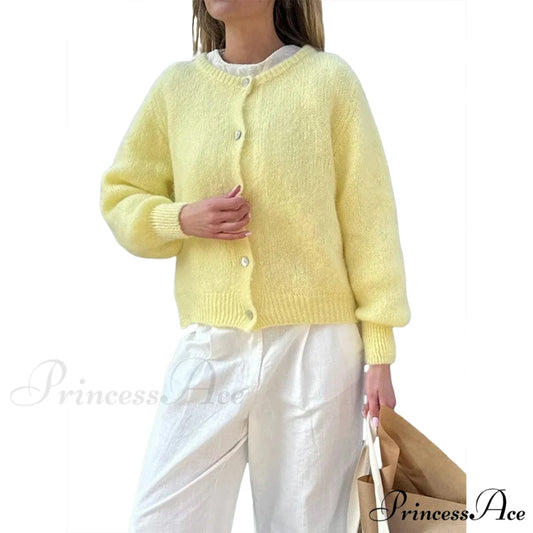 Durable Round-neck Short Knitted Cardigan yellow / S cardigans-241228