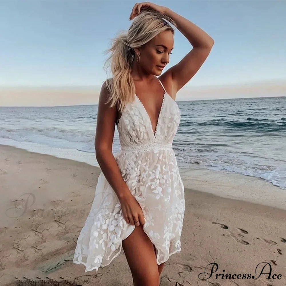 Durable Sleeveless Open-Back Lace Bohemian Dress White / S bohodress-250126