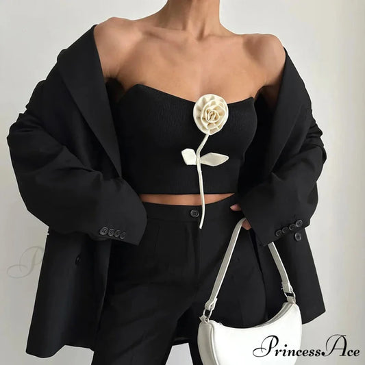 Durable Sophisticated Sleeveless Bandeau Informal Blossom Tube Crop Top croptop-250126