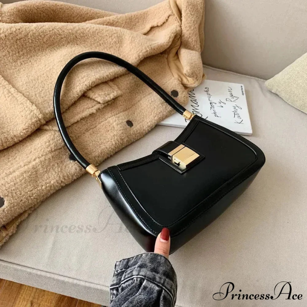 Durable Synthetic Leather Stylish Fasten Shoulder Bag Black shoulder-250126