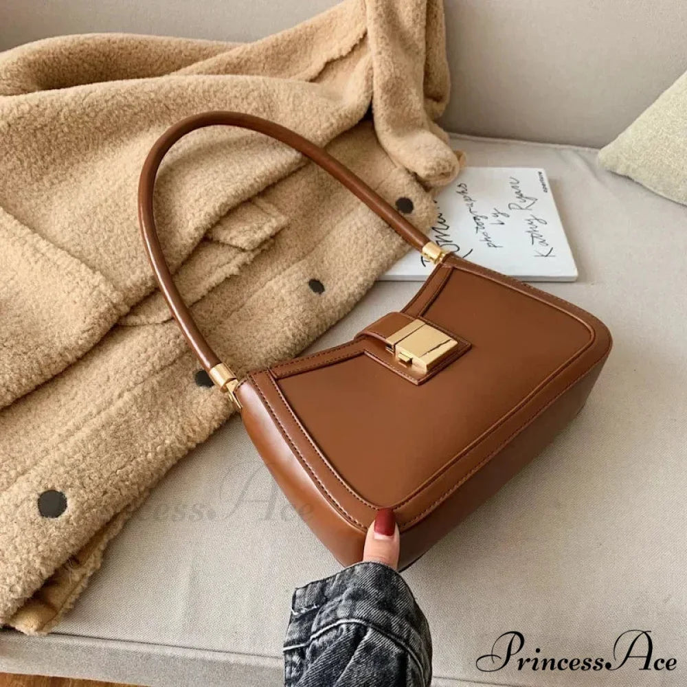 Durable Synthetic Leather Stylish Fasten Shoulder Bag Brown shoulder-250126