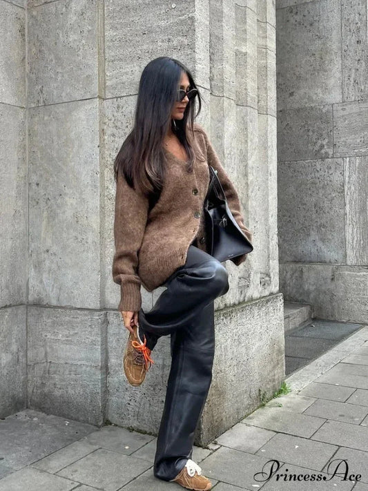 Durable V-neck Mohair Baggy Cardigan cardigans-241228