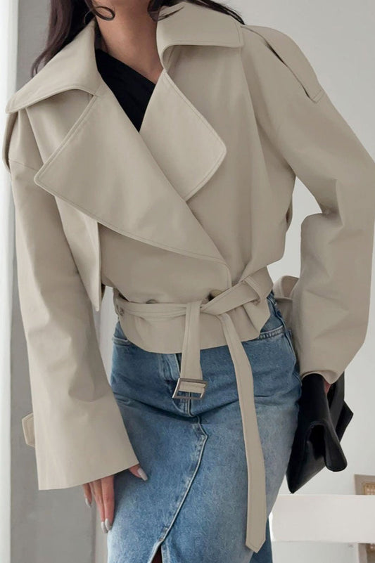 Belted Collared Long Sleeve Jacket
