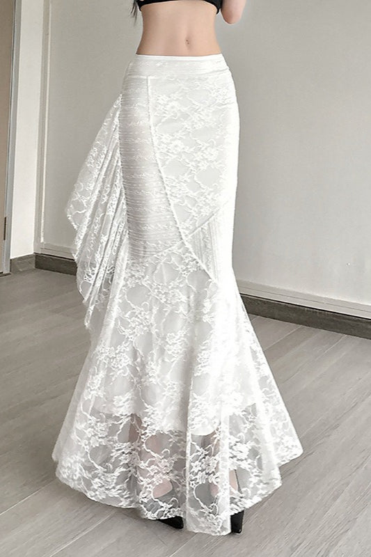 Lace Trim High Waist Bodycon Skirt