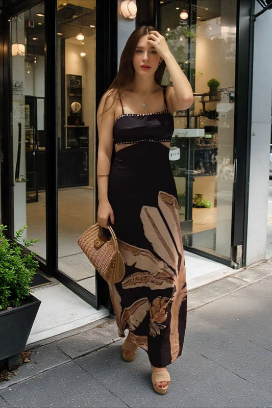 Casual Backless Tie Floral Print Maxi Dress