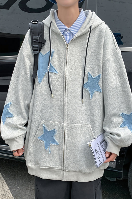 Star Applique Oversized Zip Hoodie
