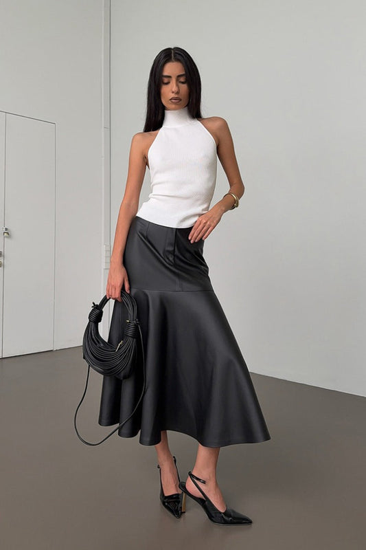 Chic Black PU Leather High-Waisted Maxi Skirt