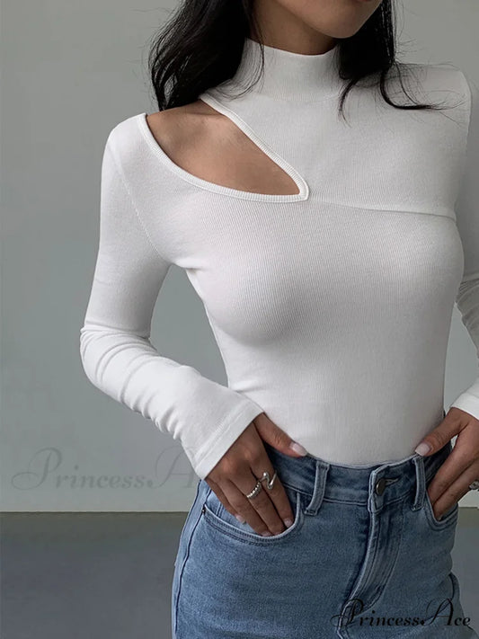 Easy On Me Cutout Modern Mock Neck Long Sleeve Top White / XS