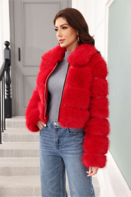 Elegant Short Faux Fur Classic Christmas Outerwear