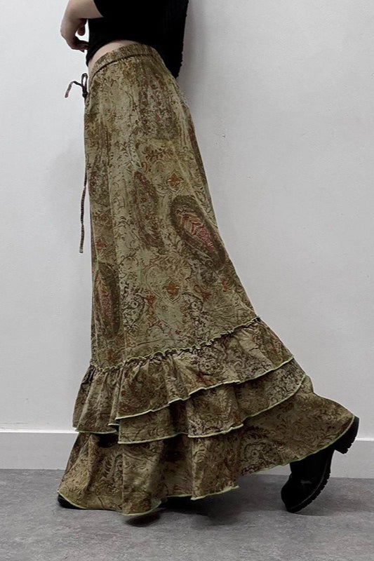 Ruched Botanical Tie Waist Skirt