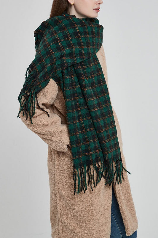 Oversized Fringe Plaid Scarf