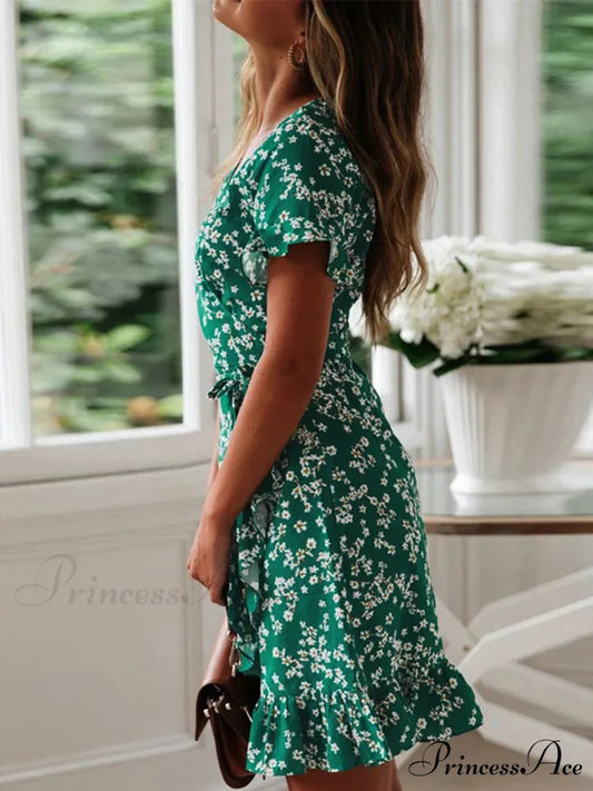 Eclectic Flowery Frills V-neck A-line Mini Floral Dress oldfloraldress-250126