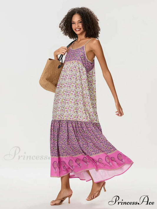 Eclectic Flowery Spaghetti Strap Gathered Floral Dress floraldress-250126