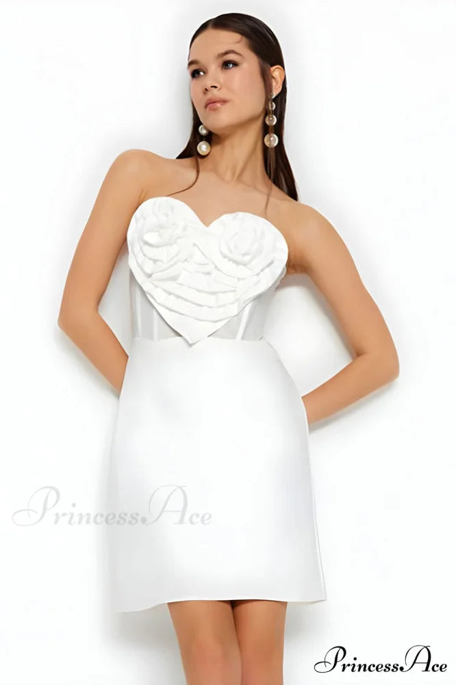Ecru Sweetheart Neckline Charming Detailed Mini Dress