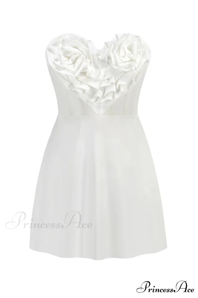 Ecru Sweetheart Neckline Charming Detailed Mini Dress XS / White