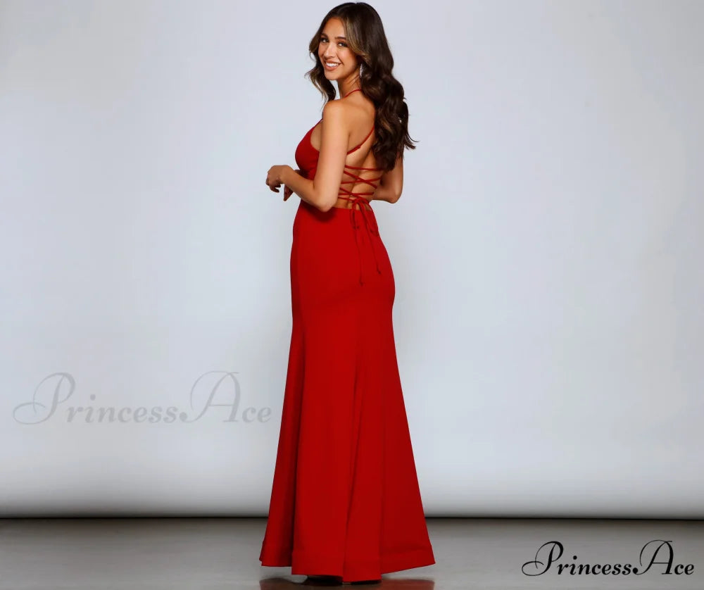 Eden Formal Stylish Lace-Up Mermaid Dress BURGUNDY / 1