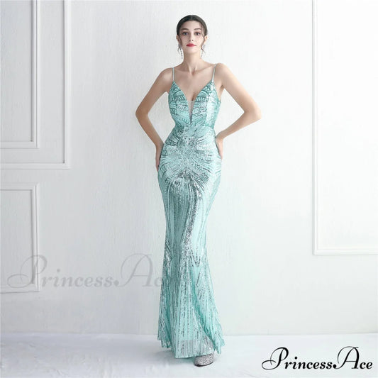 Edlyn Sequin Laceup Charming Mermaid Formal Dress MINT / XS