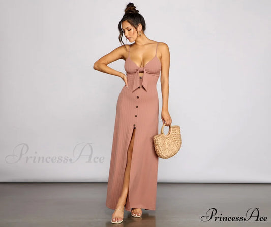 Effortless Style Stylish Tie-Front Maxi Dress MAUVE / XS