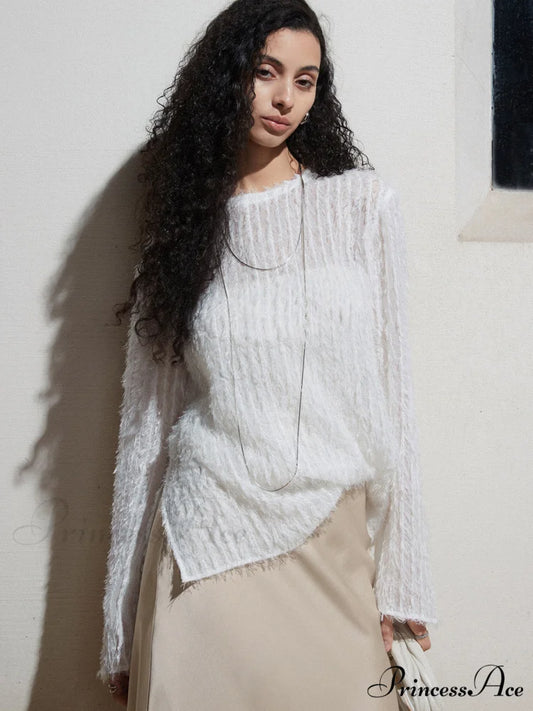 Effortlessly Split Graceful Long Sleeve Blouse White / XS