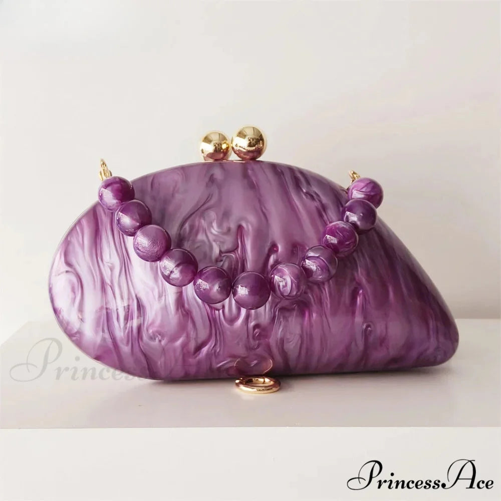 Egg-shaped Violet Shell Acrylic Purse Crossbody clutchbag-250126