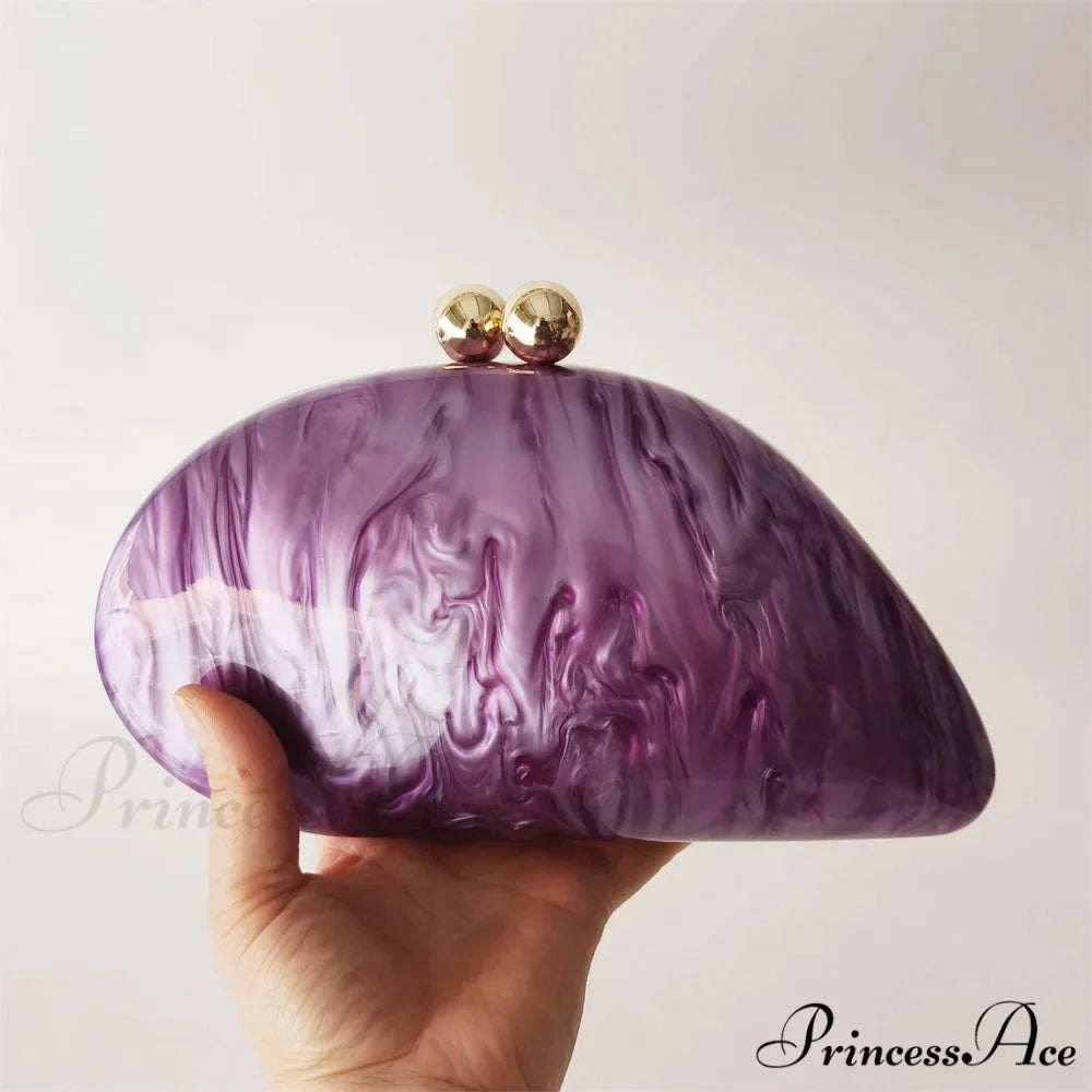 Egg-shaped Violet Shell Acrylic Purse Crossbody clutchbag-250126