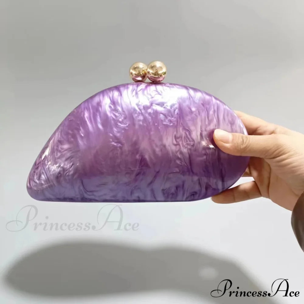 Egg-shaped Violet Shell Acrylic Purse Crossbody PURPLE clutchbag-250126